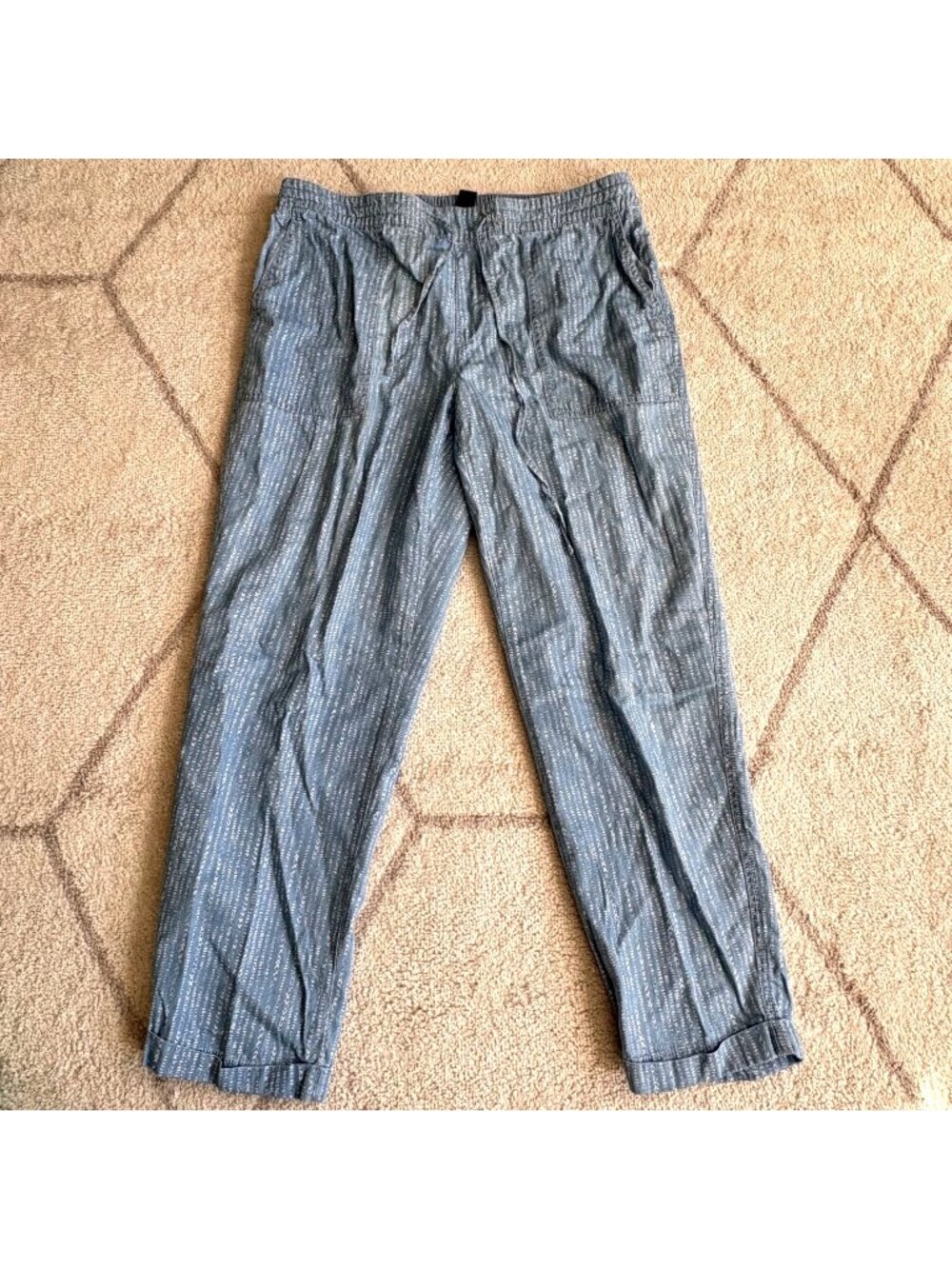 Style & Co Chambray Blue Boho Print Drawstring Cotton Crop Pants M
